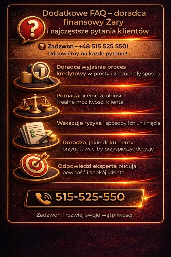 Ekspert finansowy Żary odpowiada na najczęstsze pytania klientów dotyczące kredytów hipotecznych i zdolności kredytowej. Przejrzyste wyjaśnienia, analiza sytuacji oraz wskazówki zwiększają pewność decyzji i komfort klienta.