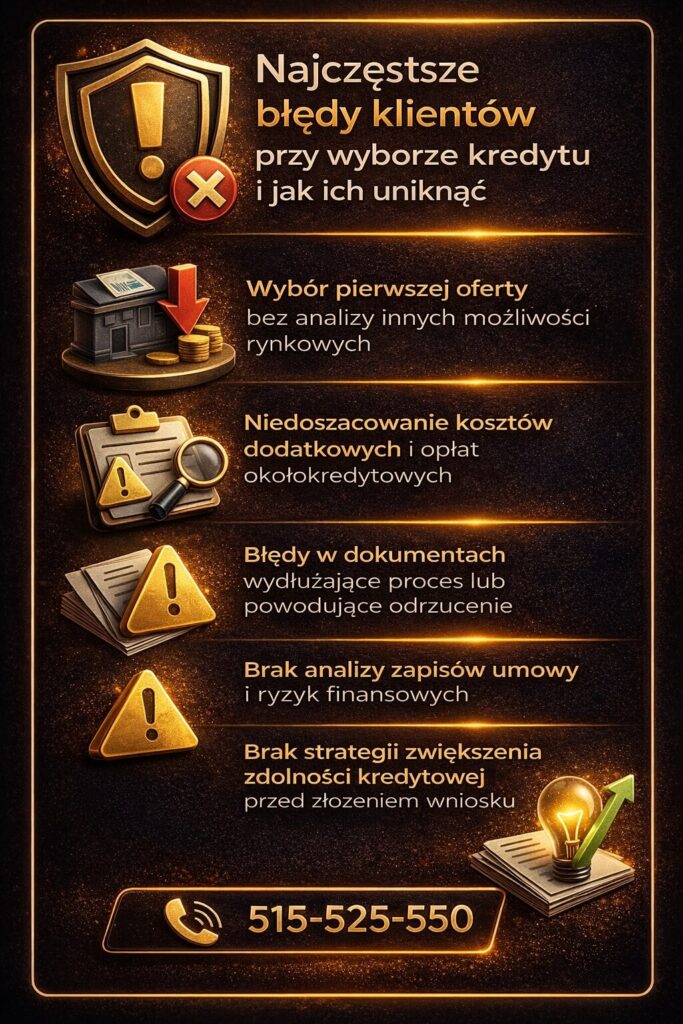 Doradztwo kredytowe Łęknica pomaga uniknąć najczęstszych błędów przy wyborze kredytu, takich jak brak analizy ofert czy niedoszacowanie kosztów. Wsparcie eksperta minimalizuje ryzyko odrzucenia wniosku i zwiększa szanse na najlepsze warunki.