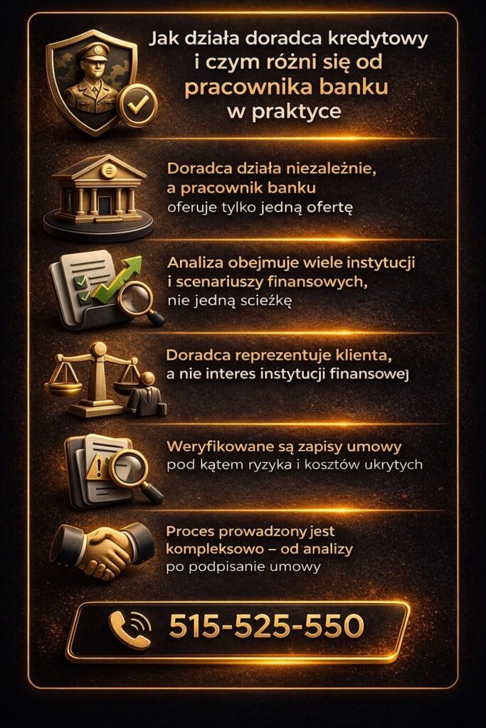 Doradca kredytowy Łęknica działa niezależnie od banków, analizując wiele ofert i scenariuszy finansowych. Reprezentuje interes klienta, weryfikuje zapisy umów i prowadzi proces od analizy zdolności kredytowej aż po podpisanie umowy kredytu hipotecznego.