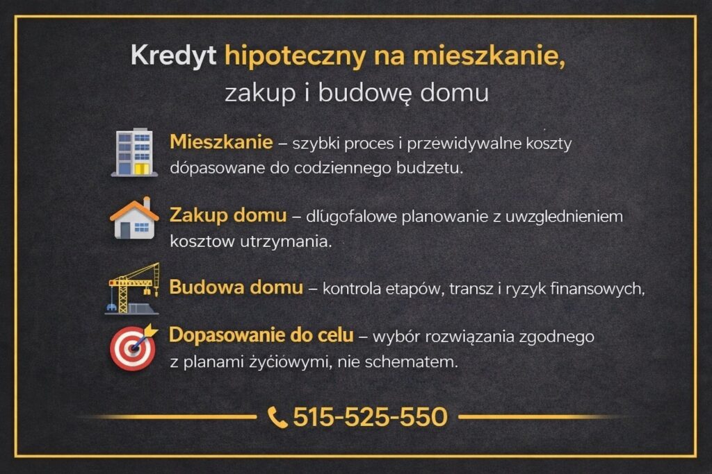 Doradca kredytowy Szprotawa - kredyt hipoteczny na mieszkanie, zakup domu i budowę. Kontrola transz, etapów finansowania oraz dopasowanie rozwiązania do celu życiowego klienta, z przewidywalnymi kosztami i jasnymi zasadami umowy.