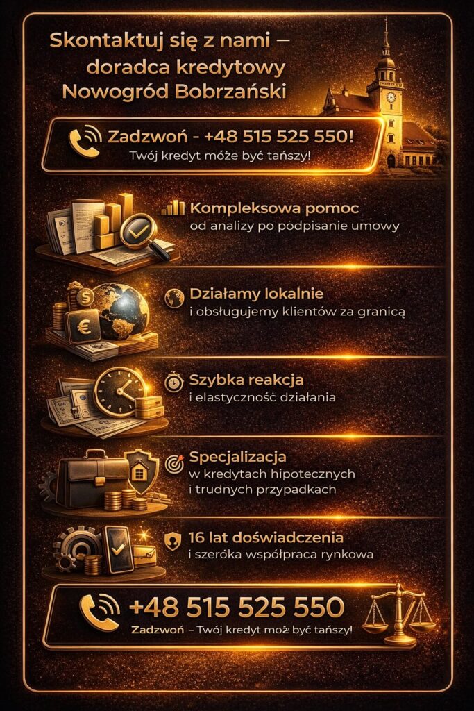 Doradca finansowy Nowogród – kontakt z ekspertem kredytowym oferującym kompleksową pomoc od analizy po podpisanie umowy. Obsługa lokalna i dla klientów pracujących za granicą, szybka reakcja i specjalizacja w kredytach hipotecznych