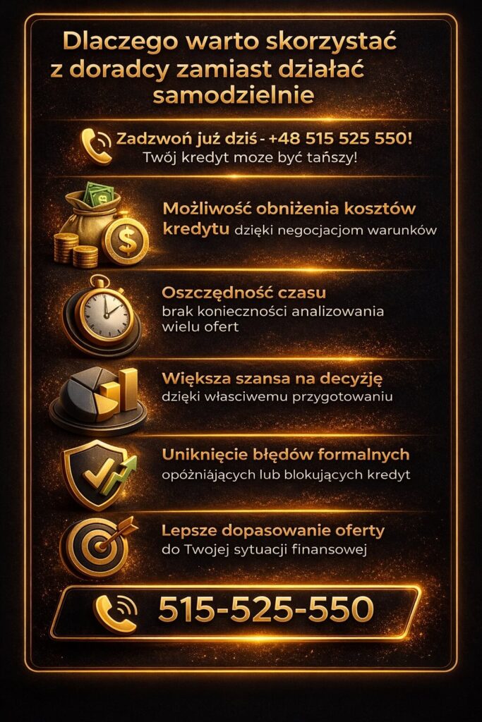 Doradca kredytowy Nowogród – dlaczego warto skorzystać z pomocy eksperta zamiast działać samodzielnie. Niższe koszty kredytu dzięki negocjacjom, oszczędność czasu, większa szansa na decyzję oraz uniknięcie błędów formalnych przy kredycie hipotecznym