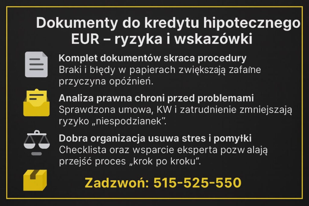 Infografika która wymienia korzyści związane z kompletną dokumentacją: skrócenie procedur, usunięcie stresu i pomyłek.