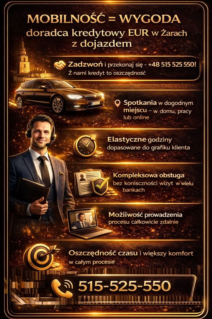 Kredyt hipoteczny w euro w Żarach – mobilny doradca kredytowy, spotkania w domu lub online, elastyczne godziny, kompleksowa obsługa bez wizyt w bankach oraz zdalne prowadzenie procesu kredytowego zapewniające wygodę i oszczędność czasu klienta