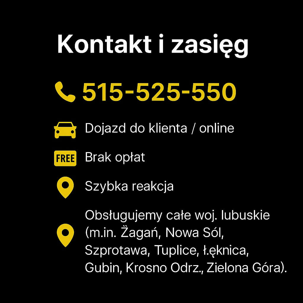 Kontakt i zasięg – doradca kredytowy Lubuskie. Szybki kontakt, dojazd do klienta lub konsultacje online, bez opłat. Obsługujemy całe województwo: Żagań, Nowa Sól, Szprotawa, Tuplice, Łęknica, Gubin, Krosno Odrzańskie, Zielona Góra – profesjonalnie i mobilnie.