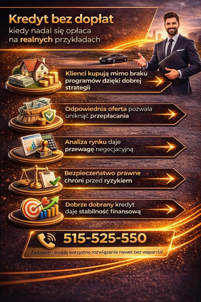 Kredyt na start – opłacalność finansowania bez dopłat na realnych przykładach. Grafika przedstawia analizę rynku, dopasowanie oferty i znaczenie strategii kredytowej. Pokazuje, jak uniknąć przepłacania i zwiększyć bezpieczeństwo decyzji kredytowej.