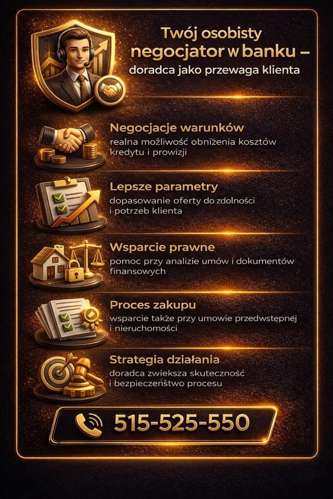 Kredyt gotówkowy w Lubsku z pomocą doradcy jako negocjatora zapewnia lepsze warunki finansowe, niższe koszty oraz wsparcie prawne przy analizie dokumentów i procesie zakupu, co zwiększa bezpieczeństwo i skuteczność całego procesu kredytowego klienta