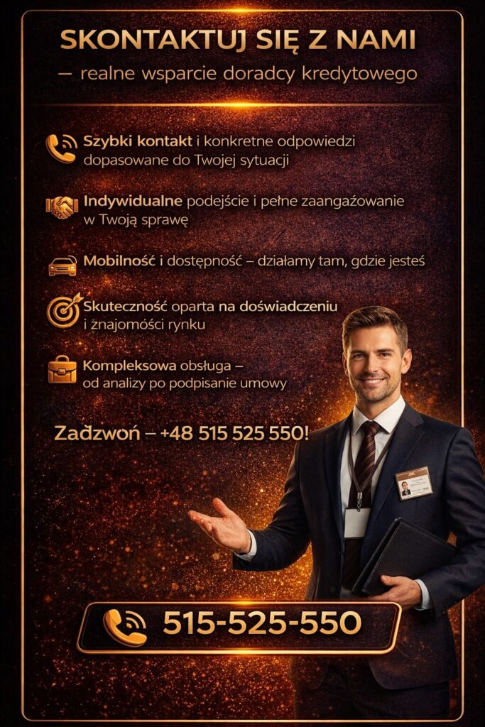 Doradztwo kredytowe dla żołnierzy zawodowych – szybki kontakt, indywidualne podejście i kompleksowa obsługa. Infografika pokazuje korzyści współpracy z doradcą oraz zachęca do kontaktu w sprawie kredytu hipotecznego.
