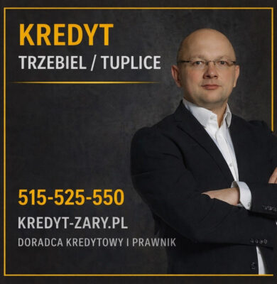 kredyt Tuplice i Trzebiel grafika promocyjna doradca kredytowy i prawnik na ciemnym tle w złotej ramce napis kredyt Trzebiel Tuplice numer telefonu 515 525 550 wsparcie w kredycie hipotecznym 2026r analiza zdolności negocjacje i weryfikacja umowy